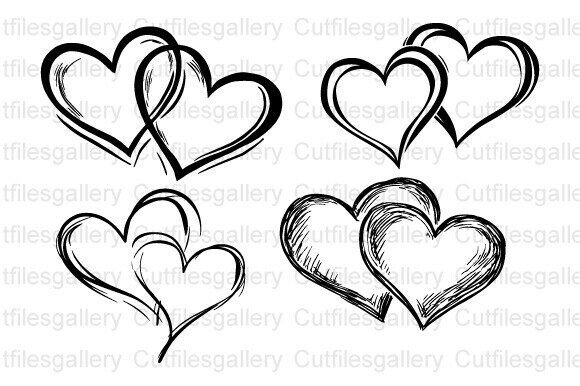 Download Hand Draw Double Heart SVG, Doodle Heart - Premium Resources