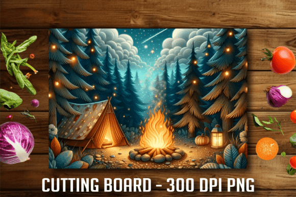 Download Night Forest Camping Tent Cutting Board - Camping Collection