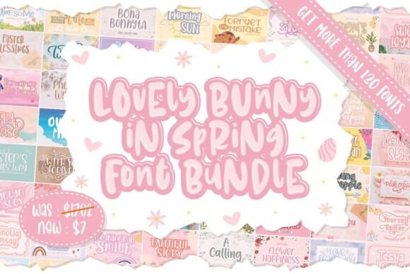 Download Lovely Bunny in Spring Font Bundle - Spring Collection